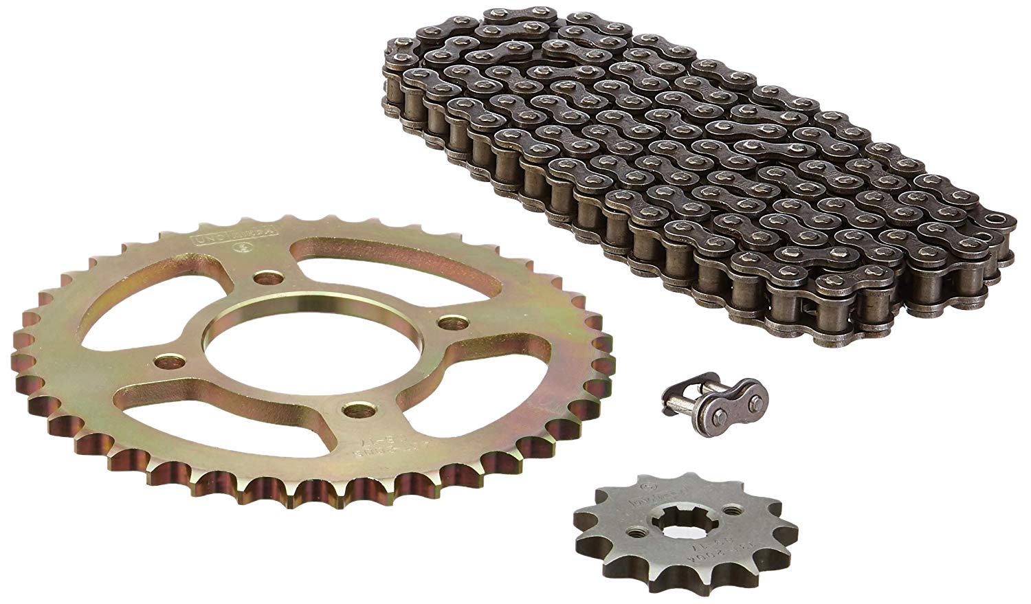 Uno Minda CH-1027 Quadra Rivet Chain & Alloy Steel Hardened Sprockets Chain & Sprocket Kit - R428 SIZE-114L / 13T / 47T(4H) For Bajaj CT 100 Delux (Jul'05-Dec'05) 